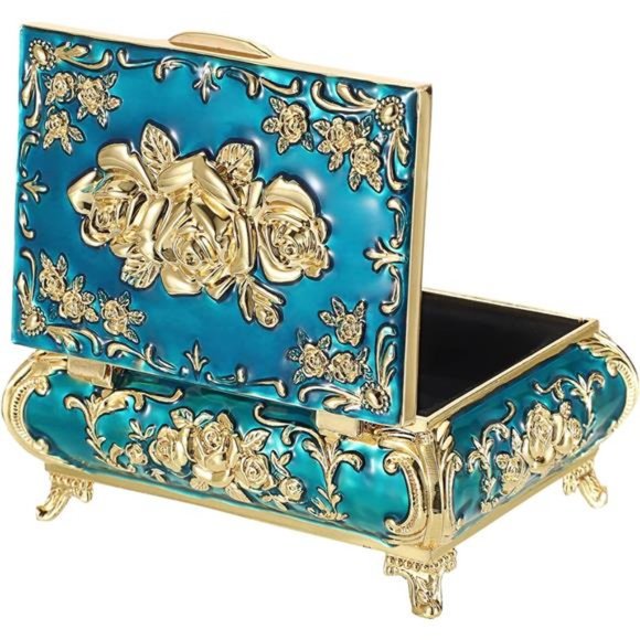 Vintage Metal JewelryBox Small Treasure ChestCase Trinket Organizer Earrings Box - Picture 6 of 7